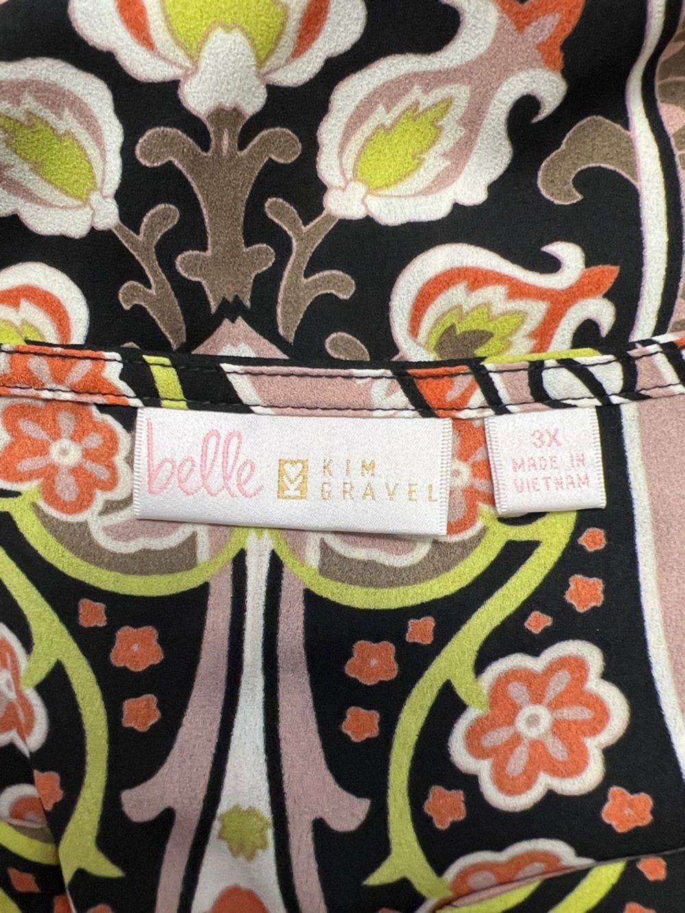 Belle by Kim Gravel Blouse Black, Pink, Lime & Orange Floral Print Boho Size 3X - Picture 3 of 14
